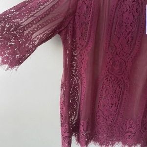NWT Jolt 3/4 Sleeve Sheer Lace Blouse with scalloped hem